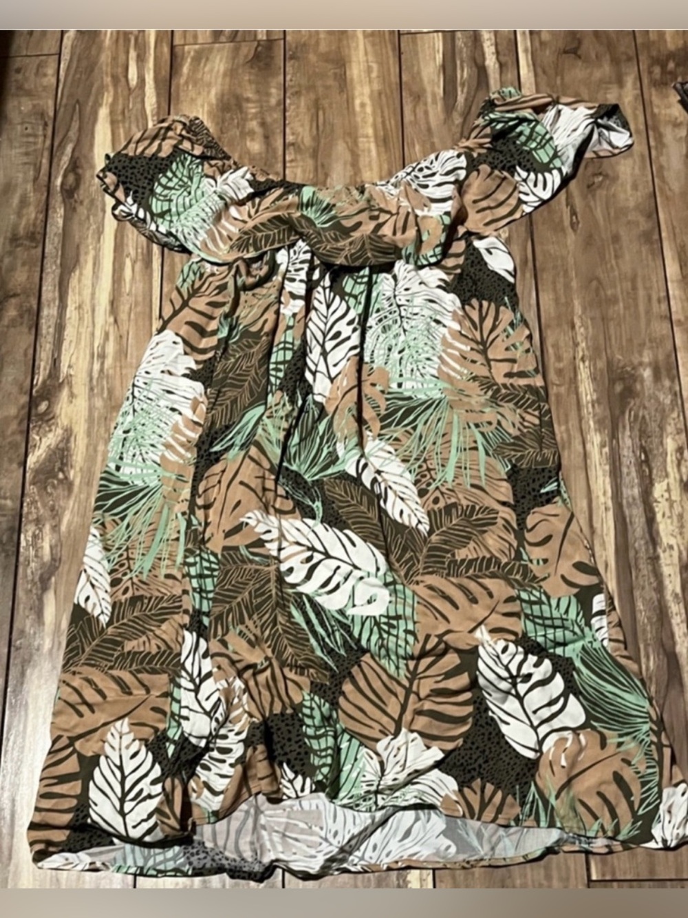 My Style Tropical Monstera Palm Leaf Off Shoulder Midi Dress in Size XL